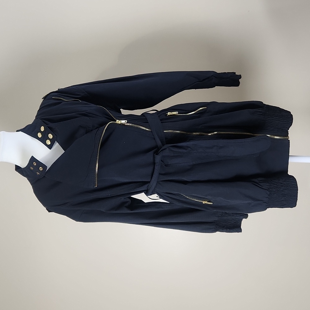 J2 military Asymmetrical Belted trench coat black jacket size Small